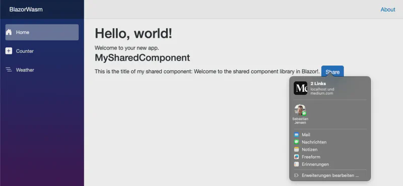 How the Share looks like in Google Chrome with MacOS.