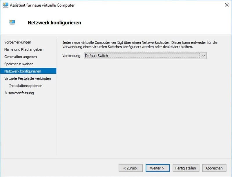 Select Default Switch as network connection